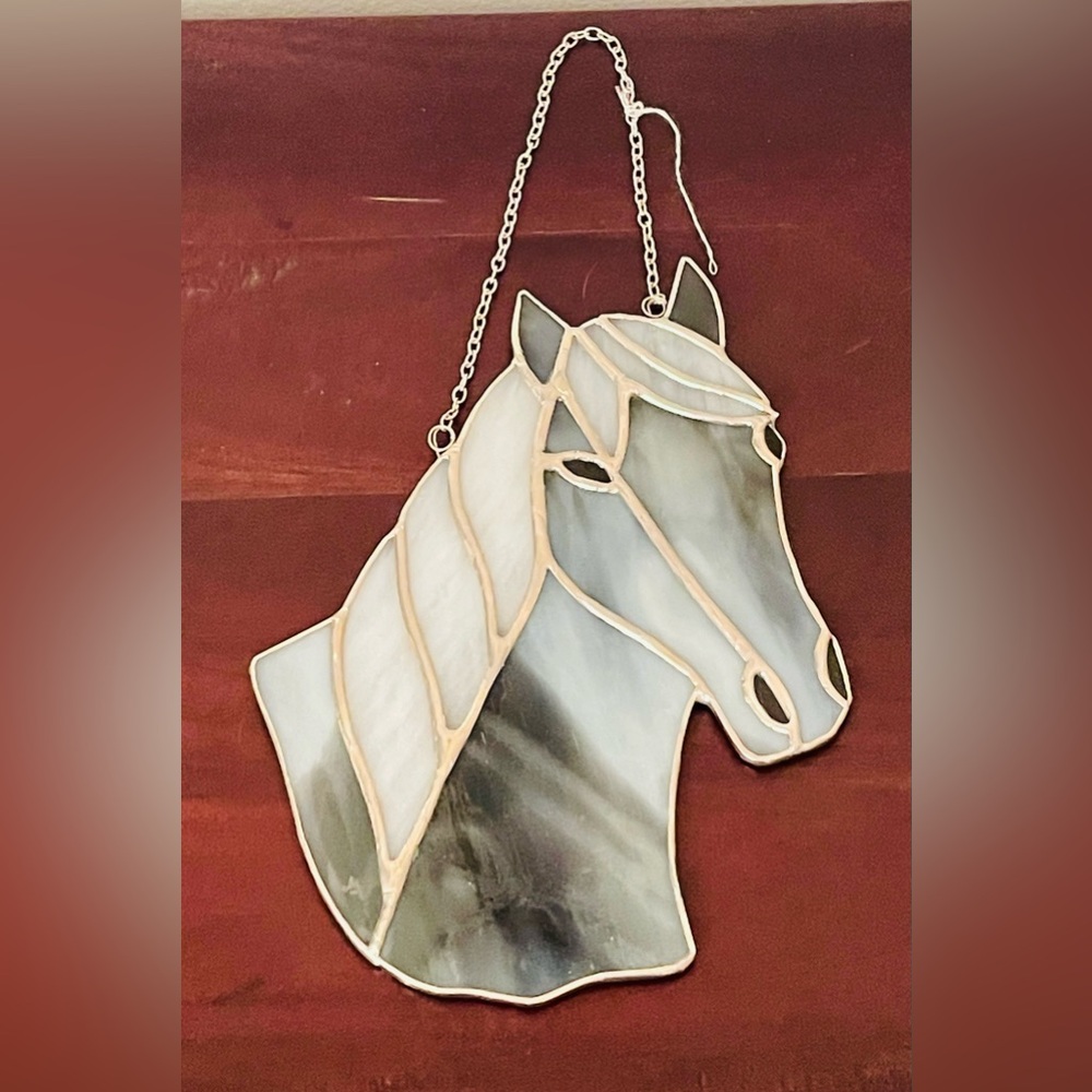 BNWOT Beautiful Custom Handmade Gray Stained Glass Horse Head - Picture 2 of 15